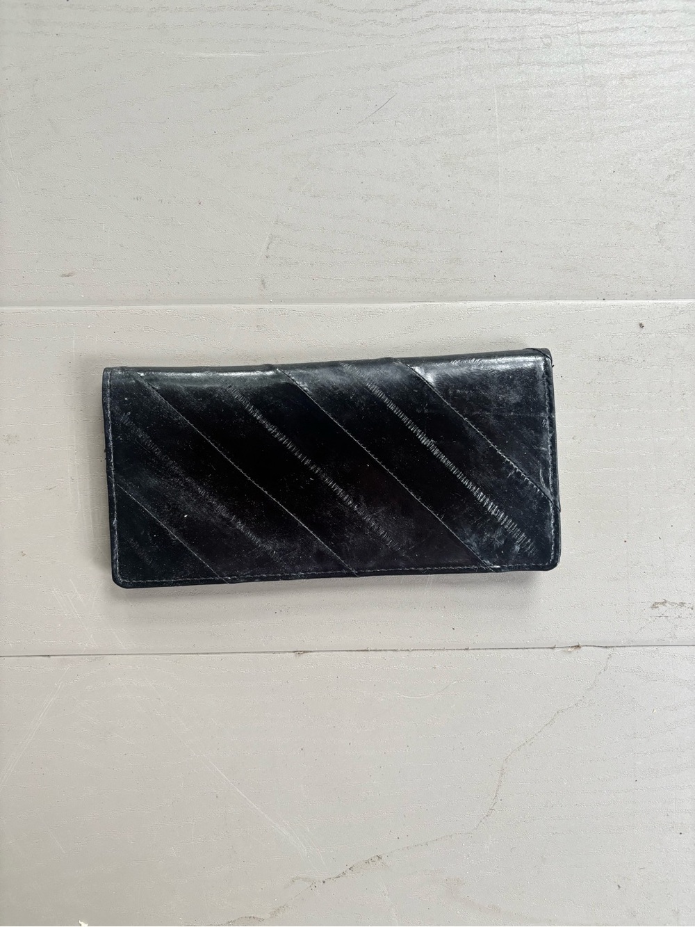 Black Eel Skin Leather Men's Long Wallet